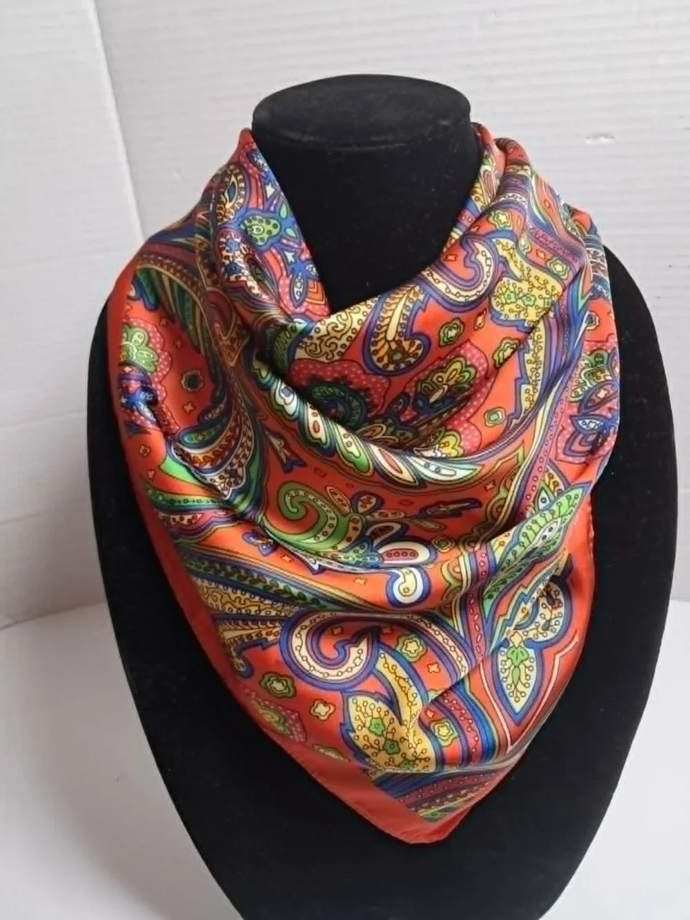 Red Satin Multicolor Paisley Scarf